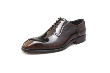 Dark Brown Patent Leather Brogue Oxford Dress Shoes for Men